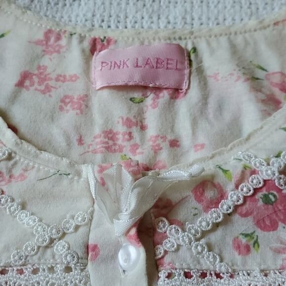Pink Label Vintage White Floral Graphic with Lace SS Midi Sz. M Nightgown - Picture 6 of 7